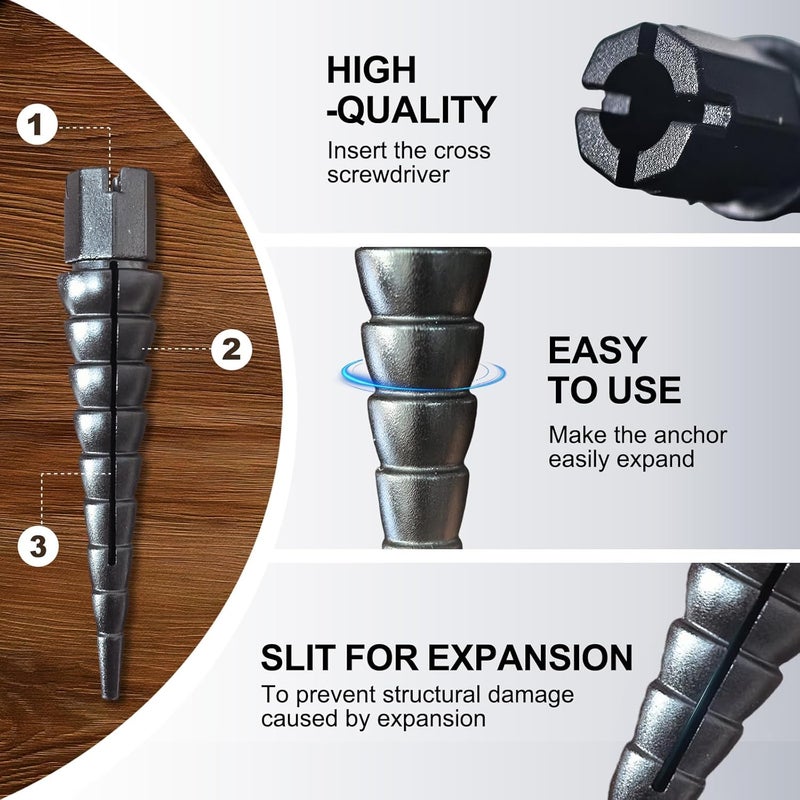 Haespot Black 12PCS Stripped Screw Hole Repair Anchor, Door Hinge Screw Hole Filler, Multi Use Wall Anchors, Fits Wood Screws Sizes #2 to #16 - Image 3